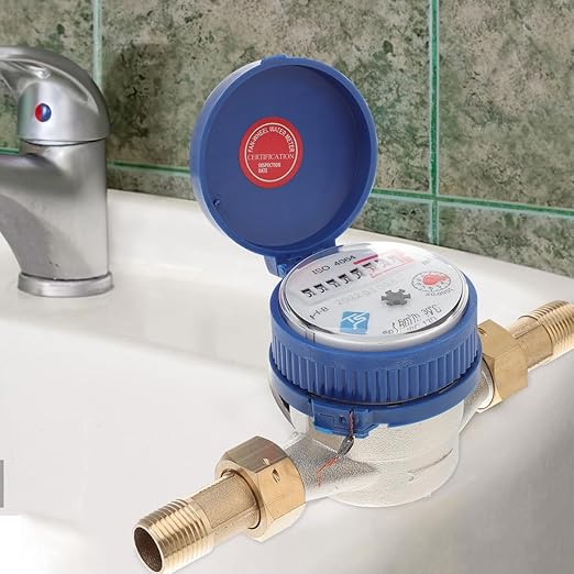 Hemobllo Water Meter Water Flow Meter Cold Water Meter for Garden and Home Use, Measures in Cubic Meter, DN15, 1/2" NPT Couplings