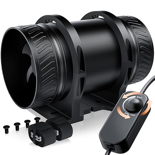 4 Inch Inline Duct Fan Kit with Speed Controller, Quiet DC-Motor Ventilation Exhaust Fan for Heating Cooling Booster, Grow Tents, Hydroponics Comes with Base Cord Screw