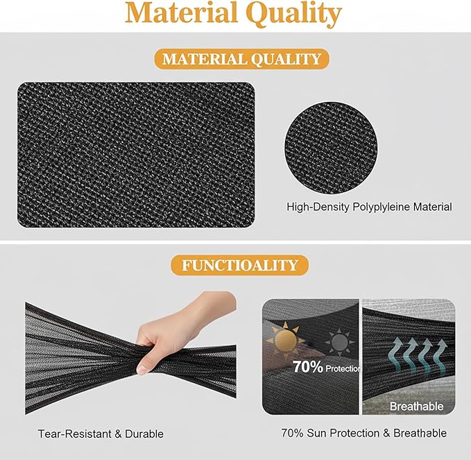 Sukh Shade Cloth for Garden - 70% Sunblock Shade Cloth for Garden Black Mesh Tarp 6.5 x 10 FT Sun Shade Cloth Sun Cover Sunshade Net for Outdoor, Patio, Plant, Greenhouse