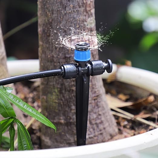Bonviee 1/4 Inch Push-to-Connect Tee with Vortex Emitters, 24 Pack – Wide Coverage Irrigation for Lawn, Garden, Greenhouse