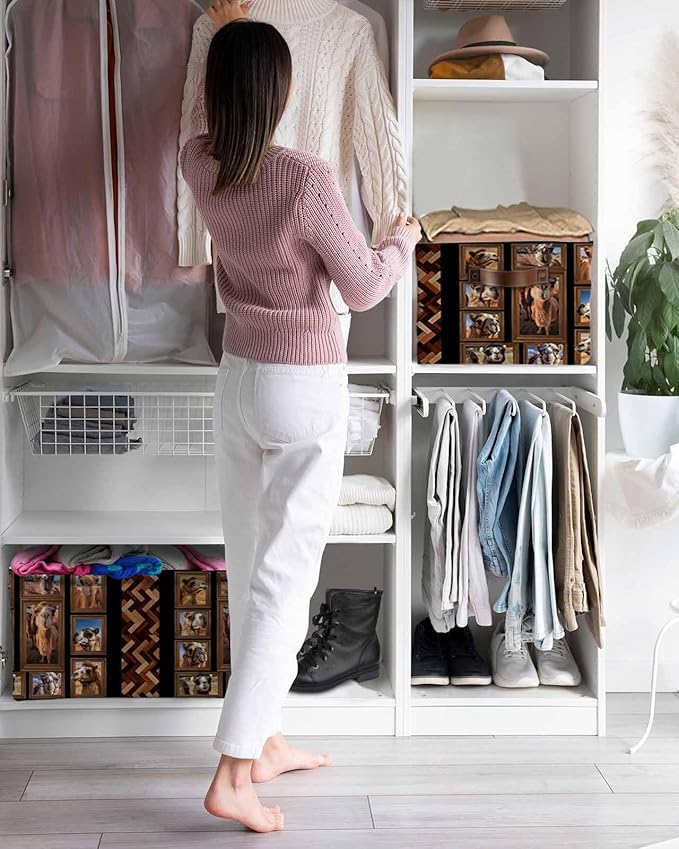 Desert Camels Storage Bins Cubes Waterproof Cloth Storage Basket,Brown Wildlife Farmhouse Animals Rustic Foldable Storage Bags for Shelf Clothes Storages Organizers with Handles 15x11x9.5 in 2PCS