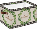 Spring Eucalyptus Leaves Storage Bins Cubes Waterproof Cloth Storage Basket,Farmhouse Botanical Burlap Paid Foldable Storage Bags for Shelf Clothes Storages Organizers with Handles 15x11x9.5 in 1PCS