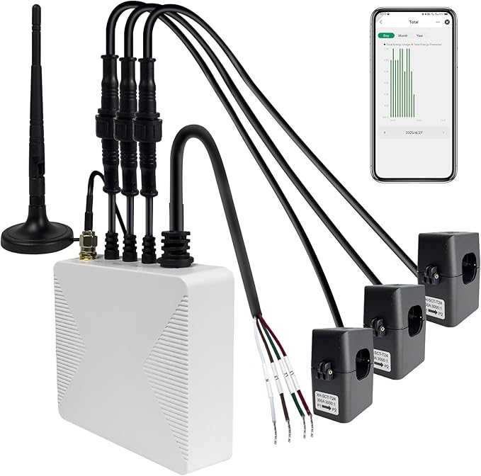 Smart Home Energy Monitor with 3 300A Clamps EdgeAnt, Real-Time Accurate Energy Consumption Tracking and Save Money, Home Energy Automation and Control, Solar Net Metering 2.4 GHz WiFi