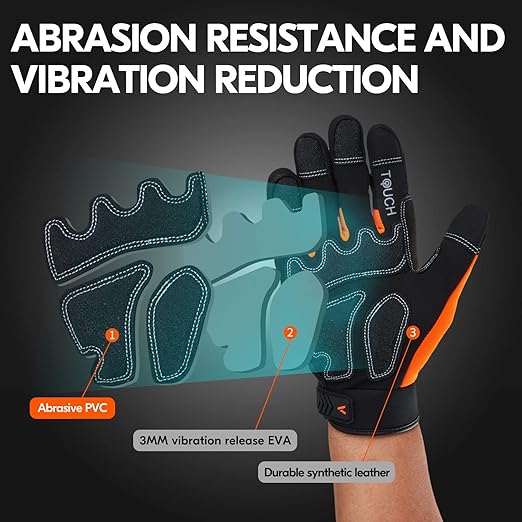 Vgo... 1-Pair Safety Work Gloves - Mechanics & Impact - Anti-Vibration & Rigger - Heavy Duty (M, Orange, SL8849IP)