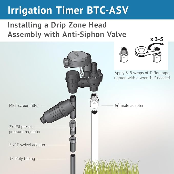 DIG BTC-ASV Bluetooth Battery Powered Weatherproof Wireless Irrigation Controller w/ Anti Siphon Valve - Smart, Easy-to-Use, Compatible with Residential Drip and Sprinkler Irrigation Systems