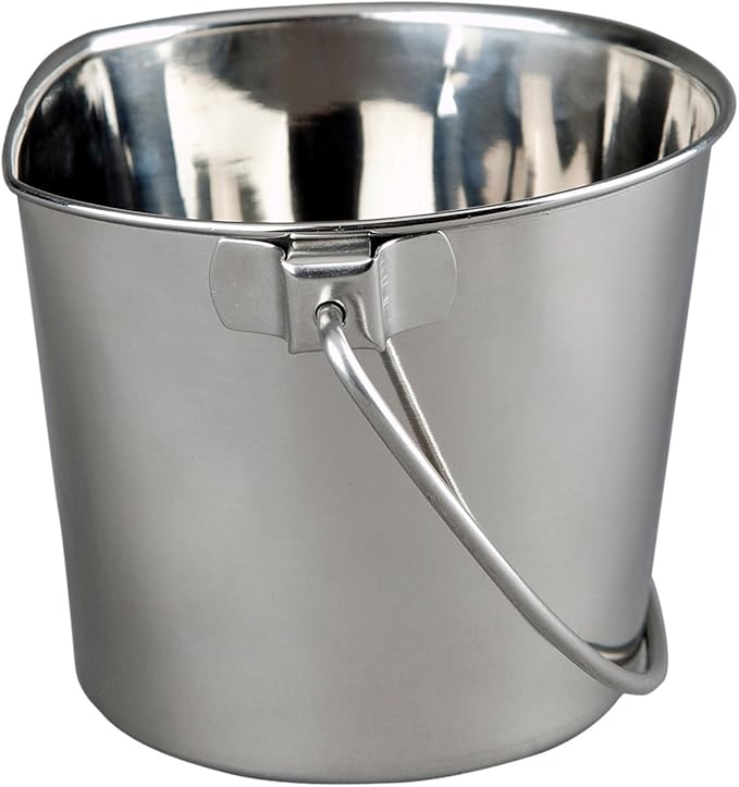 Advance PET Products 6 Quart Heavy Duty Stainless Steel Flat Side Bucket | Durable Food & Water Pail for Dogs, Cats, Kennels, Cages and Critter Crates | Multi-Purpose Bucket