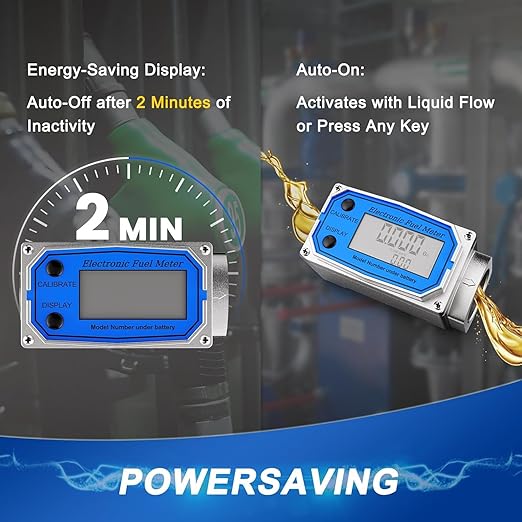 Flow Meter 3/4 Inche Digital Turbine Flow Meter Aluminum Alloy - Fuel Meter Features Auto On & Off Industry Grade - for Water, Diesel, Gasoline Supports Gallon, QTS, PTS, L, m³ (3/4 inch)
