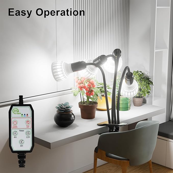GooingTop Grow Light,48W (320Watts Equiv) 5000K White Full Spectrum LED Growing Lamp Clip on Desk for Indoor Plants,Bulbs Replaceable & Non-dimmable