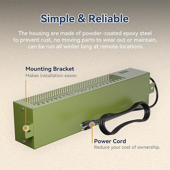 Utility Heater with Built-In Thermostat, 600W Electric Pump House Heater 120V, HPA600 Multifunction Convection Heater, Freeze Protection in Pump Houses, Utility Rooms, etc, Army Green