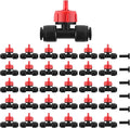 Kalolary 30Pcs Push-to-Fit Drip Irrigation Emitters 1 GPH Pressure Compensating Drippers with Constant Water Flow Drip Irrigation System Parts for 1/4 Inch Irrigation Tubing with 6PCS End Plugs (Red)