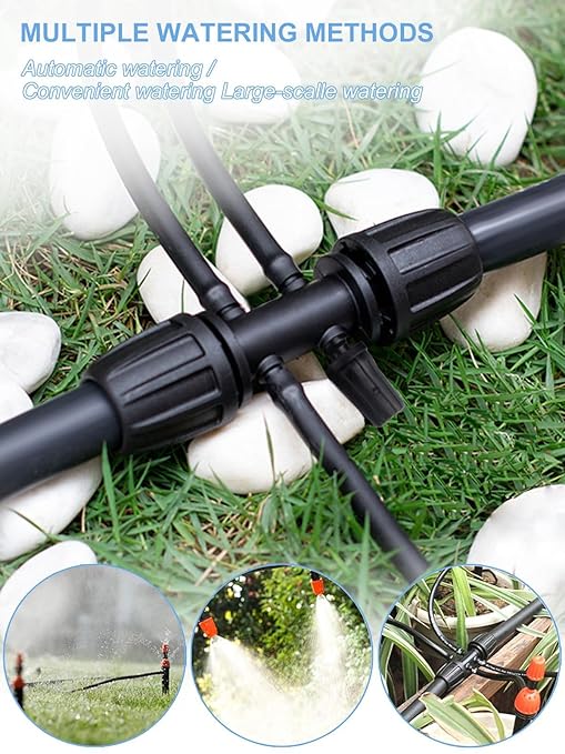 Kalolary 10PCS Barbed Tee 1/2 inch to 1/4 inch Irrigation Tube Anti-Drop Premiun Quality Fitting (fits 13mm ID/ 4mm ID), 16mm PE Pipe Lock Female Connector to 47 Pipe Variable Diameter Six-Way Adapter