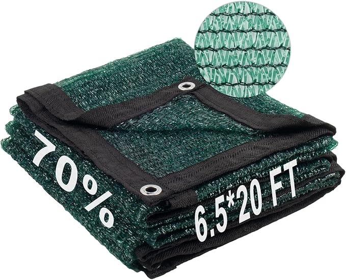 LOVE STORY 6.5x20FT 70% Dark Green Shade Cloth Sun Shade Net with Grommets Sunblock Net Mesh Tarp for Garden,Plants Cover,Greenhouse and Patio