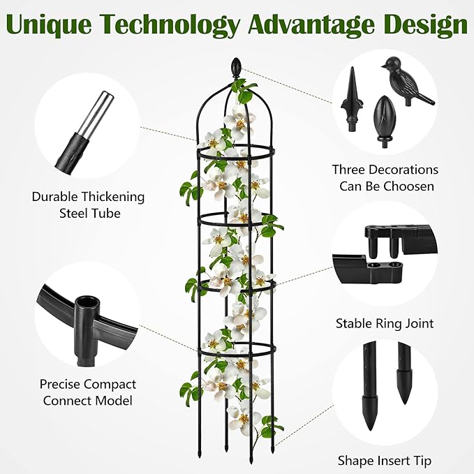2 Pcs Garden Obelisk Trellis for Climbing Plants Outdoor 6 Ft Rose Bush Round Trellis for Pots Rustproof Metal Pipe with Plastic Coated Plant Flower Trellises for Clematis Vine Jasmine Support