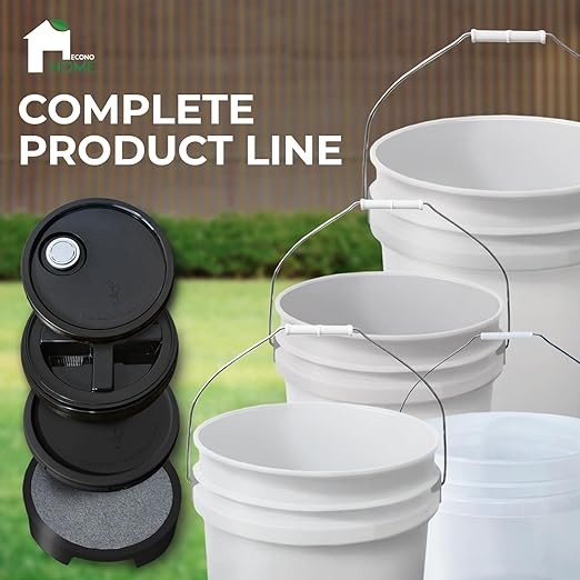 3.5-Gallon White Bucket Pail with Spout Lid, Metal Handles with Plastic Grip for Easy Carrying, Easy Stack and Store, Heavy-Duty Extra Durable, Food Grade, BPA Free - 2 Pack