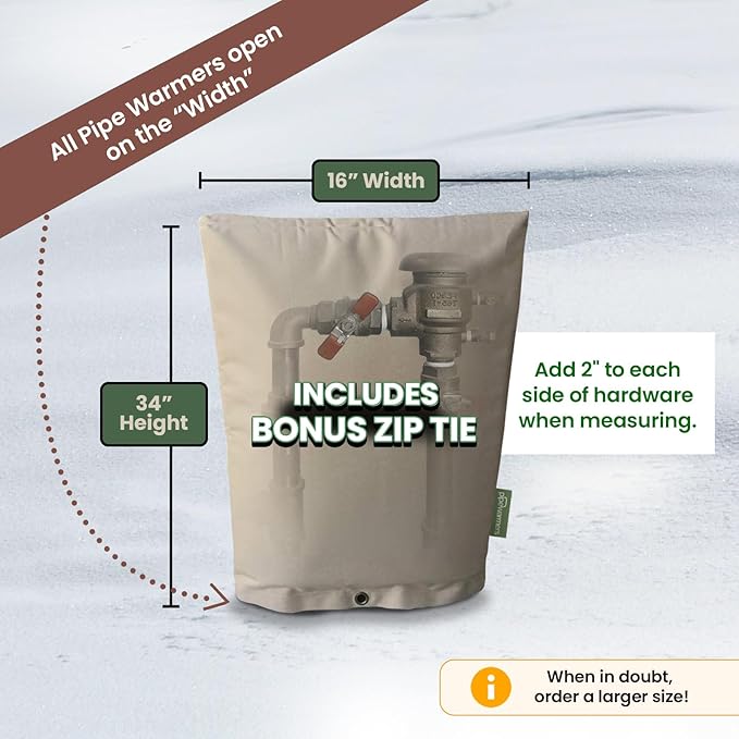 The Original Winter Pipe Insulation Cover (0˚F) - Extra-Thick EVA+NBR (UV-Coated) Insulated Backflow Preventer Freeze Protection, Pump Cover, Sprinkler/Well/Valve Head Cover - (16" W X 34" H)