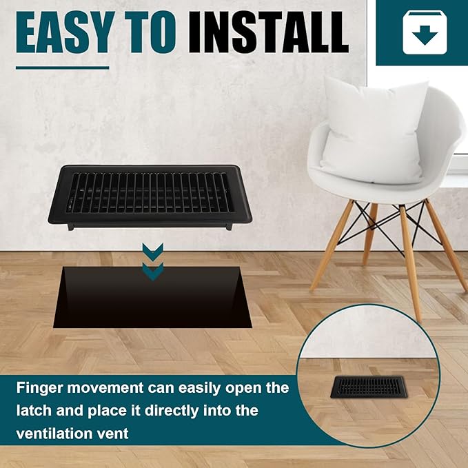VOISEN Floor Register 4x10, 12 Pack Black Floor Vent Covers, Heavy Duty Steel Walkable Floor Vents,Vent Covers for Home Floor