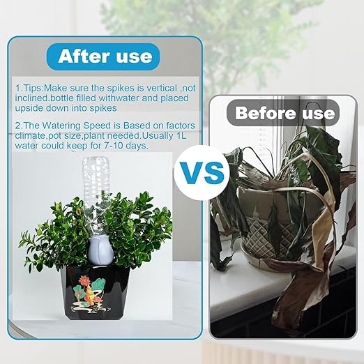SmartiLiving Drip Irrigation Stakes - Extra Large Improved Drip Easy-Refill 4 Week Waterer System with Large Reservoir Bulbs - Automatic Self-Watering Device for Indoor & Outdoor