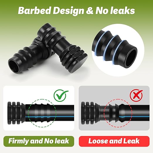 20 Pack 1/2 Inch Drip Irrigation Barbed End Plug Fitting, 1/2'' Dripline End Cap Connectors for 1/2 Inch Irrigation Tubing (0.520" ID-0.650" OD) for Garden Lawn Irrigation System