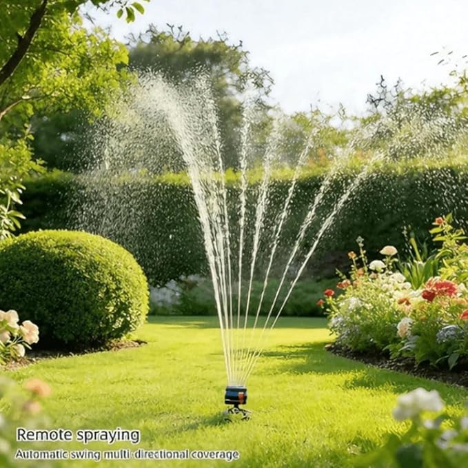 16-Nozzle Oscillating Sprinkler with Dual-Zone Sprinkler Water Timer, Adjustable Garden Sprinkler Watering System, 360° 16-Hole Automatic Rocking Sprinkler (Ground-Insert, with Single-Zone Timer)