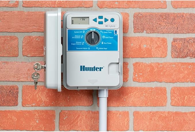 Hunter XC -600 Hybrid Battery Powered Irrigation Controller, 6 Zone Sprinkler Timer, Indoor and Outdoor Use, Waterproof, Programmable Lawn and Garden Watering System