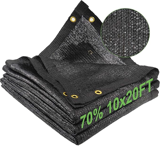 Mklsit Garden 70% Shade Cloth, 10 x 20 FT Black Sun Shade Net, Mesh Sun Shade Tarp with Reinforced Brass Grommets, Sunblock Shade Cloths for Plants Cover, Greenhouse, Patio, Chicken Coop, Tomatoes