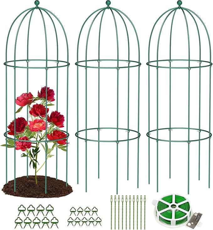 3 Pack Metal Plant Cage Support, 47" H Peony Support Tomato Cage Garden Rose Obelisk Trellis Supports Tower for Clematis Vine Jasmine Supports Outdoor Indoor