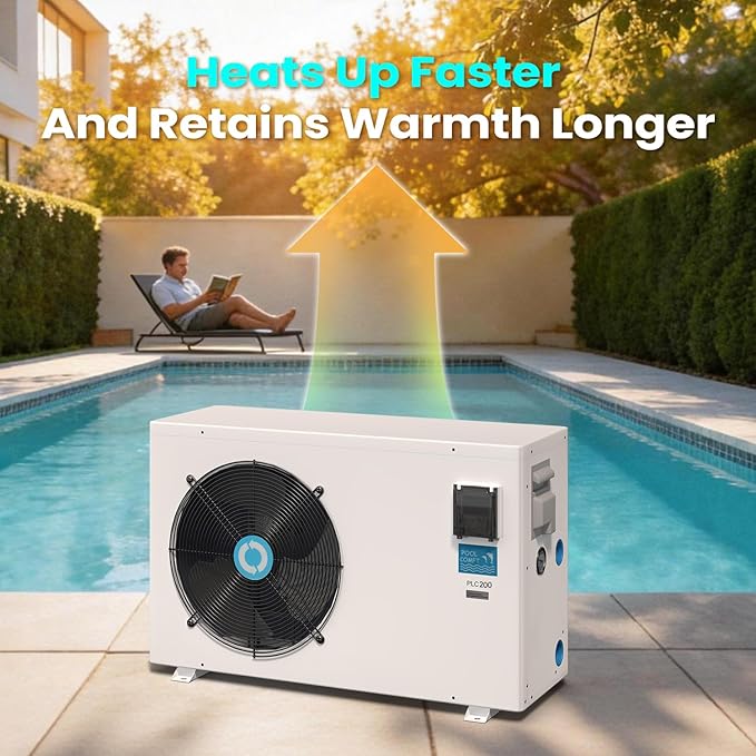 POOLCOMFT Inverter Electric Pool Heat Pump, Swimming Pool Heaters for Above Ground and Inground Pools Up to 25000 Gallons, Smart WiFi Control, Heating and Cooling Pool Heater