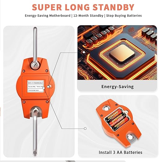 Hanging Scale 660lb/300kg - High-Accuracy Crane Scale with Aluminum Frame and LCD Display. Functions as Fishing Scale and Luggage Scale. for Farm, Hunting, Fitness, and Travel Weighing