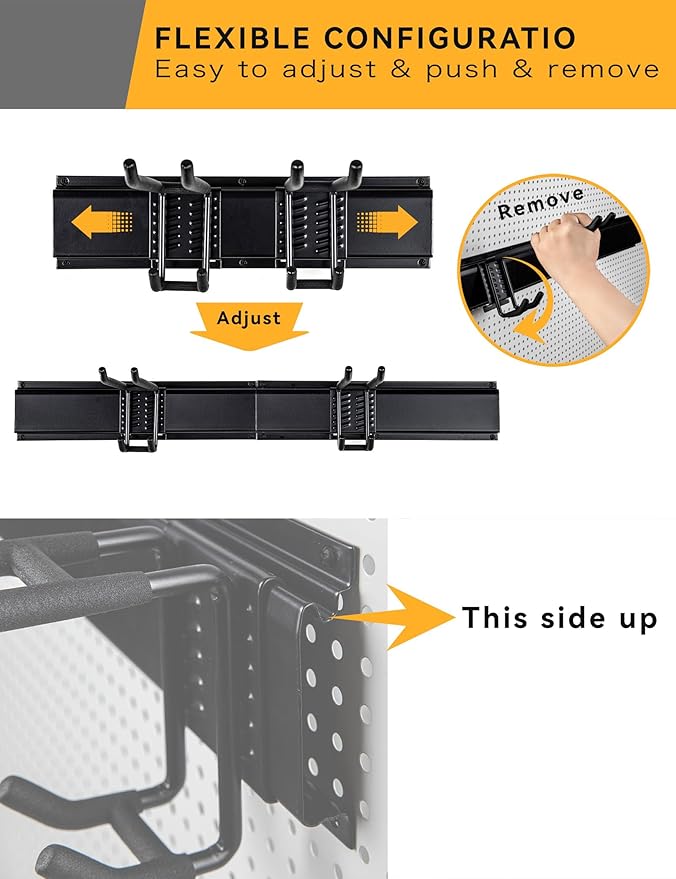 Wall Mount Garden Tool Organizer - 48 Inch Max Load 539lbs with14 PCS Adjustable Garden Tool Hanger Rack, Shovel Holder Wall Mount, Storage Hooks for Hanging in Garage