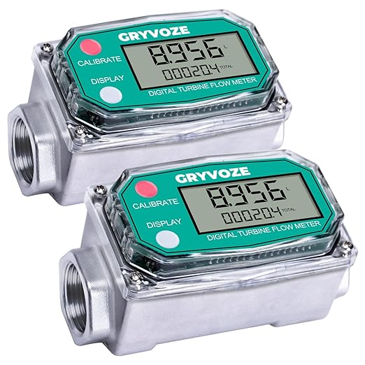 2 PCS 3/4 Inch Digital Turbine Flow Meter, 0.8-13.2 GPM Inline NPT Thread Flowmeter for Water, Diesel, Gas Oil, Gasoline, Kerosene, Methanol, and Other Liquids