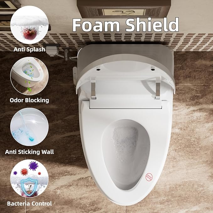 Y1 Smart Toilet, 1000g MaP Quiet Large-Pump Tech Flush, Foam Shield, ADA Comfort Elongated Bidet Toilet, Built in Tank, Dual Remotes, Auto Lid, Instant Warm Water & Air Dryer, Heated Seat