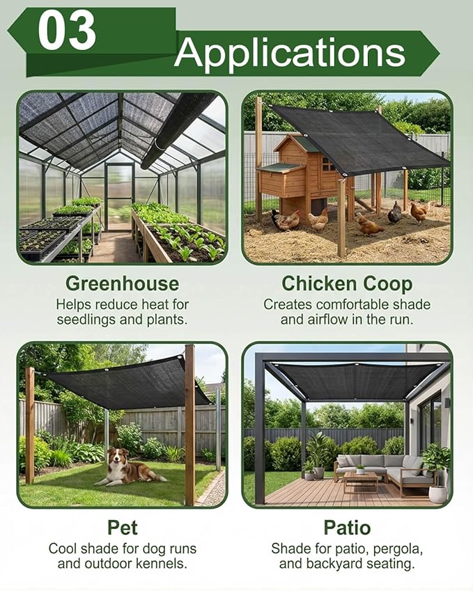 vensovo 40% Sunblock Shade Cloth Net Black Resistant - 10x12 Ft Garden Shade Mesh for Plant Cover, Greenhouse, Chicken Coop, Kennels, Tomatoes Plants