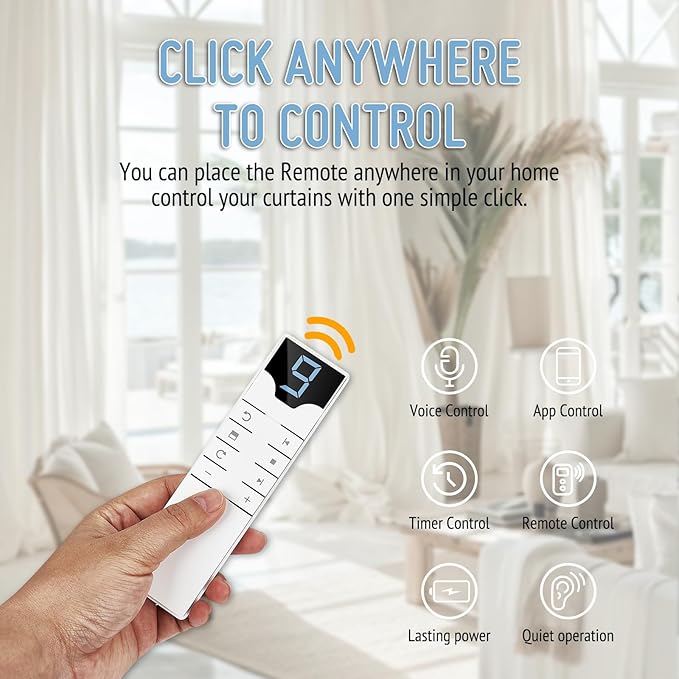 Keego Automatic Curtain Opener with Solar Panel, Smart Curtain Opener with Remote Control App/Timer, High-Performance Motor,Work Compatible with Alexa, Google Home(1pcs)