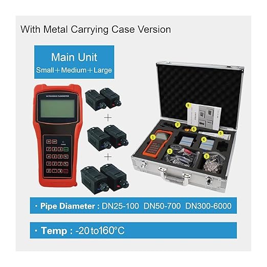 Handheld Flow Meter Portable Clamp-On Flow Measuring Device with Display(SML3 Set-High Temp)