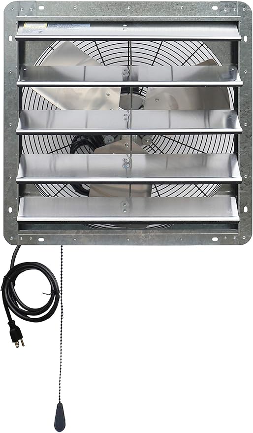 iLiving ILG8SF20V-T 20 inch Shutter Exhaust Attic Garage Grow, Ventilation Fan with 3 Speed Thermostat 6 Foot Long 3 Plugs Cord, 20" - Variable, 3368 CFM, 5000 SQF Coverage Area, Silver