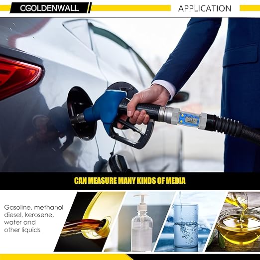 CGOLDENWALL 1.5 Inch Turbine Flow Meter LCD Digital Display Flowmeter with 1.5" Inlet/Outlet, Flowmeter for Diesel Kerosene Gasoline, Flow Rate Range 10-73.5 GPM