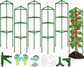6 Pack Green Triangular Tomato Cages for Garden, Heavy Duty Fiberglass Plant Cages with Adjustable Support, Easy Assembly, Stable Structure
