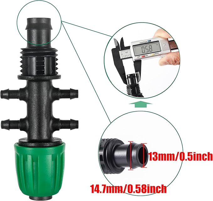 10 Pcs 1/2" to 1/4" Barbed Tee Connector, 1/2 Inch to 1/4 Inch Drip Irrigation Fittings Drip Line Reducer Tee Connectors 1/2" to 1/4" 6-Way Splitter Connectors for Garden Drip Irrigation System