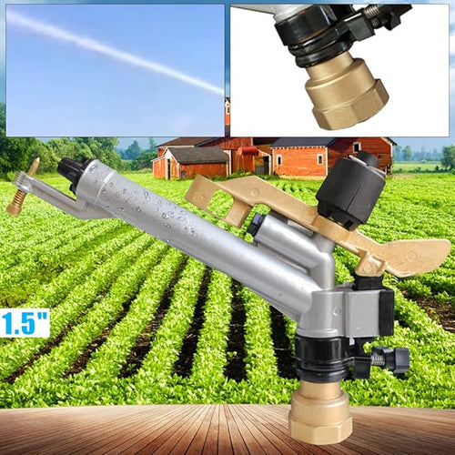 1.5" Impact Sprinkler Agriculture Irrigation Sprinkler 360° Adjustable Long Range Water Irrigation Spray Gun Tool Kit Large-Area Watering Sprinkler for Garden Farm Lawn Forestry