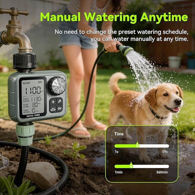 CMARS Sprinkler Timer for Garden Hose, Programmable Water Timer with Rain Delay & Manual Mode, Automatic Drip Irrigation System, Outdoor Hose Timers for Lawn Yard Watering, 1 Outlet