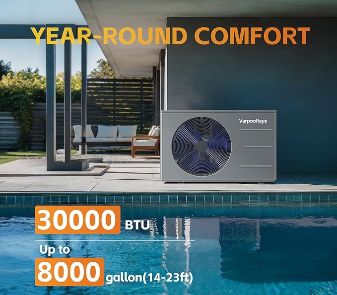 30000 BTU Swimming Pool Heat Pump Pool Heater Above Ground 8000 Gallon Heating Cooling Electric Pool Heater for Inground Pool WiFi Control Schedule 120V