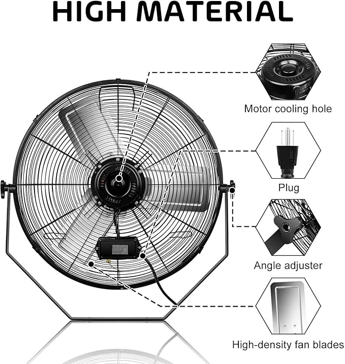 Simple Deluxe 24 Inch Industrial Wall Mount Fan, 3 Speed Metal Fan for Warehouse, Greenhouse, Workshop, Patio, Factory and Basement, Black, 2 Pack