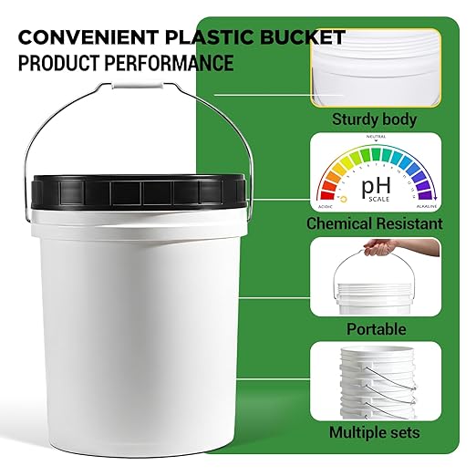 DEMORA 5 Gallon Food Grade Plastic Bucket with Easy Open & Close Screw Lid, Heavy Duty Pail with Metal Handle, BPA-Free, for Food Storage, Water, Cleaning, Industrial Use（Black Lids，3 Pack）