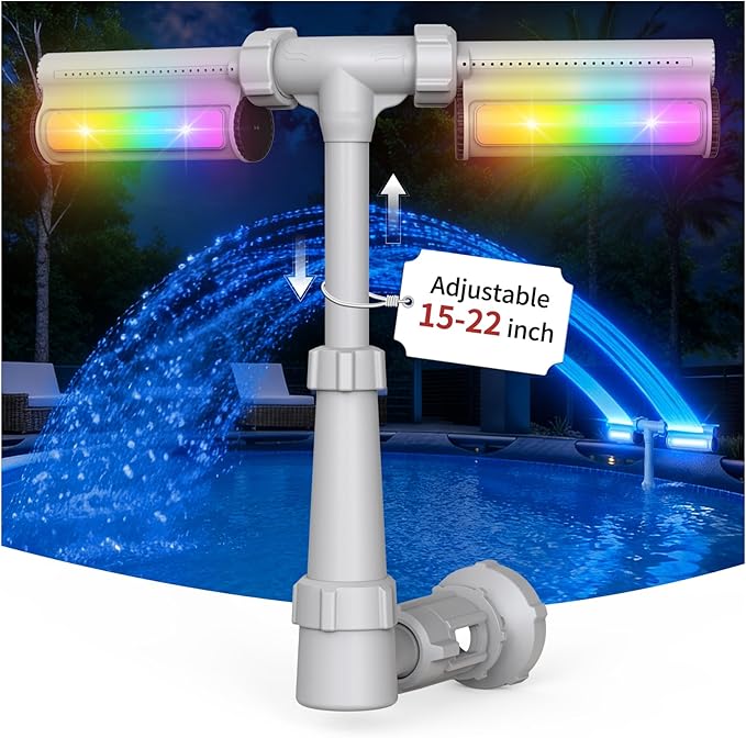 Klleyna Patented Swimming Pool Fountain with Lights - for Above&In-Ground Pools, Pool Waterfall with 7 Color LED Lights, Extend Pipe Water Cooler Sprinkler Sprayer Summer Party Decor (D- Led Light)