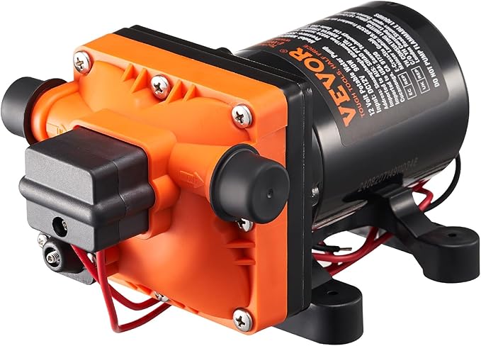 VEVOR 12V Diaphragm Pump, 3 GPM (11.36 L/min), 4-Chamber 12 Volt DC Water Pump with Automatic Pressure Switch 40-100 PSI Adjustable, 55 PSI, 1/2'' MNPT Port, for RV Yacht Food Truck Camper Marine