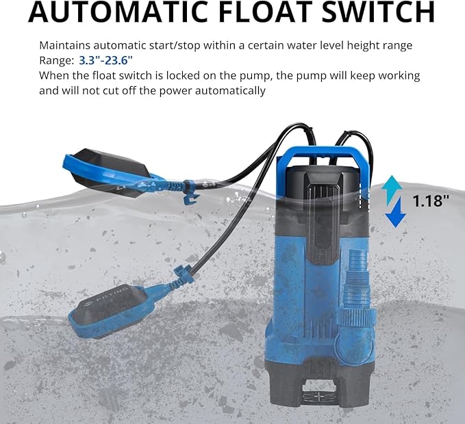 FOTING 1.5HP Sump Pump, 6300GPH High Flow Clean&Dirty Submersible Water Pump with Float Switch, Thermoplastic Electric Portable Utility Pump for Pool Draining Hot Tub Garden Basement