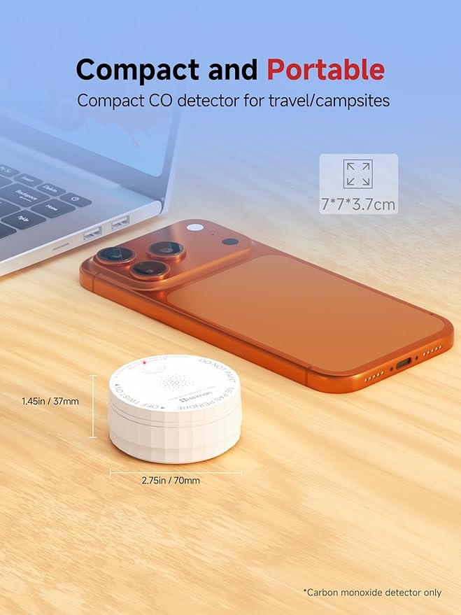 HEIMAN Smart Carbon Monoxide Detectors, Wi-Fi Nano CO Alarm, UL 2034 5th Certified, Real-Time App Notifications, Battery Powered, Test-Reset Button, 10-Year Figaro Sensor, Portable for Trave, 5-Pack