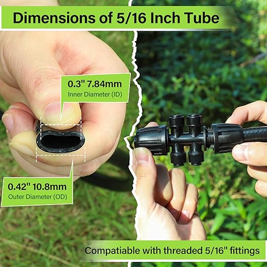 Bonviee 50FT 5/16” Drip Irrigation Mainline Tubing with 4-Way Push-to-Connect Couplers (4 Pack) – Compact DIY Garden Irrigation Distribution System for Misting, Raised Beds & Small Spaces