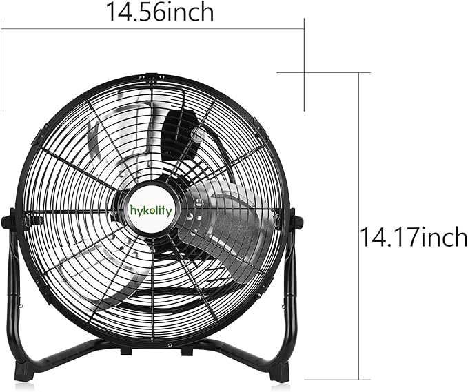 hykolity 1650 CFM 12" High Velocity Floor Fan, 3-Speed Powerful Airflow Fan, Heavy Duty Metal Fan with 180-Degree Tilt for Bedroom, Home, Residential Use, 2 Pack