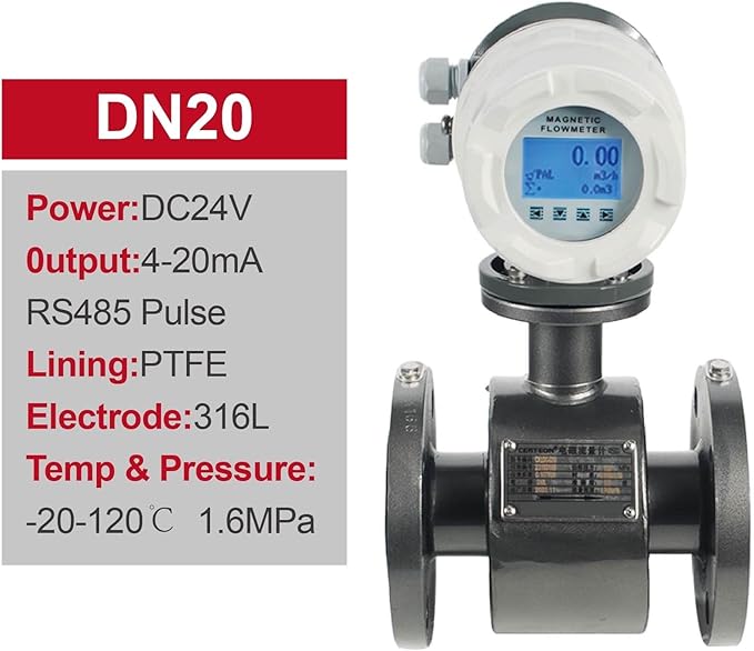 Electromagnetic Flow Meter Magnetic Flowmeter DN10-DN50 Digital Water Liquid Sensor Smart Industrial(DN20)